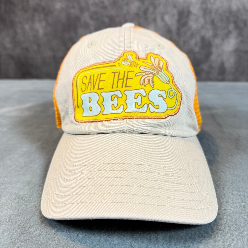 Smithsonian Save The Bees Trucker Hat Orange Mesh Tan Adjustable Baseball Cap